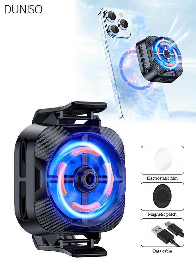 DUNISO رقاقة تبريد مغناطيسية شبه موصلة للبث المباشر والألعاب، مروحة تبريد سريعة للهاتف مع أضواء RGB وشحن سريع، مشعاع الهاتف المحمول لألعاب الهاتف المحمول TikTok Live Strea - Image 1